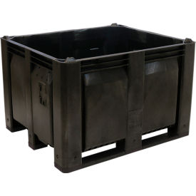 Solid Wall Pallet Container, Short Side Runners, 48"L x 40"W x 31"H, 1500 lb Cap, Black