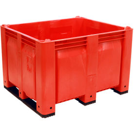 Solid Wall Pallet Container, Short Side Runners, 48"L x 40"W x 31"H, 1500 lb Cap, Red
