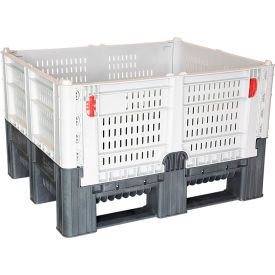 Quick Assembly Vented Wall Folding Container, 48"L x 40"W x 29"H, 1700 lb. Cap, Gray