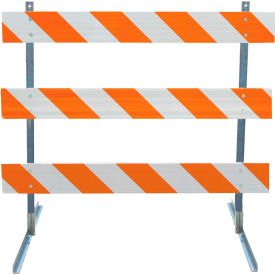 Plasticade Type III Barricade with Angle Iron Uprights and Feet, HIP Striped Sheeting