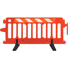 6' All Plastic Crowd Control Barricade W/ Rubber Feet, Interlocking, Orange