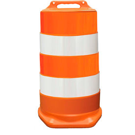 Plasticade Commander Traffic Drum, Orange, Diamond Grade Sheeting, 4 6'' Reflective Stripes, LDPE