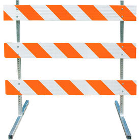 Plasticade Type III Barricade With Steel Square Tube Uprights & Feet, HIP Striped Sheeting, 72'' Length