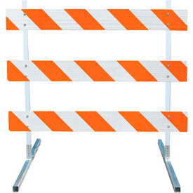 Plasticade Type III Barricade W/ Plastic Uprights & Steel Tube Feet, HIP Striped Sheeting, 72'' L