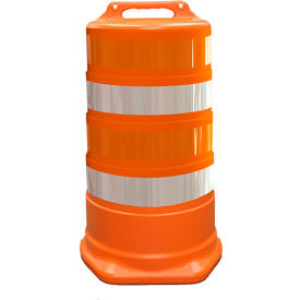 Traffic Drum, Orange, 23-1/2"W x 39-1/2"H, 4 Reflective Orange/White Stripes