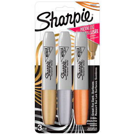 Metallic Chisel Point Permanent Marker, Gold, Silver & Bronze Ink, 3 Pack