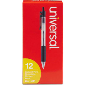 Comfort Grip Retractable Ballpoint Pen, 1mm, Black Ink, Clear Barrel, Dozen