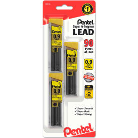 Super Hi-Polymer Lead Refills, 0.9 mm, HB, Black, 30/Tube, 3 Tubes/Pack