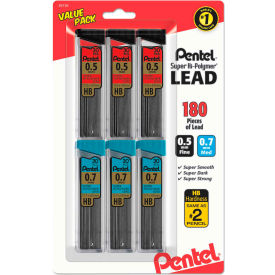 Super Hi-Polymer Lead Refill Value Pack, 0.5 mm; 0.7mm, HB, Black, 30/Tube, 6 Tubes/Pk