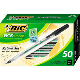 Round Stic Stick Ballpoint Pen, 1mm, Black Ink, Clear Barrel, 50/Pack