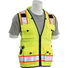 S252C ANSI Class 2 Deluxe Mesh/Solid Surveyor Vest, Zipper Closure, 2XL, Hi-Viz Lime