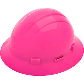 Americana Full Brim Hard Hat w/ Accessory Slots, 4-Pt Mega Ratchet Suspension, Hi-Viz Pink
