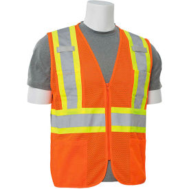 Class 2 Safety Vest, Zipper Closure, XL, Hi-Viz Orange