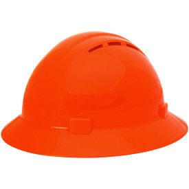 Americana Vented Full Brim Hard Hat, 4-Point Nylon Mega Ratchet Suspension, Hi-Viz Orange