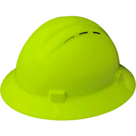 Americana Vented Full Brim Hard Hat, 4-Point Nylon Mega Ratchet Suspension, Hi-Viz Lime
