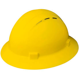 Americana Vented Full Brim Hard Hat, 4-Point Nylon Mega Ratchet Suspension, Yellow