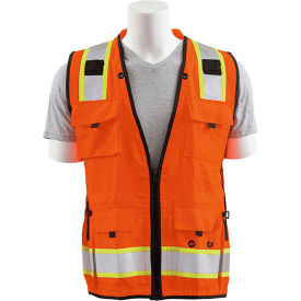 ANSI Class 2 Deluxe Mesh/Solid Surveyor Vest, Zipper Closure, M, Hi-Viz Orange