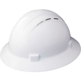 Americana Vented Full Brim Hard Hat, 4-Point Nylon Mega Ratchet Suspension, White