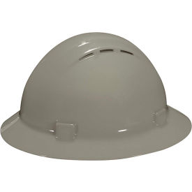 Americana Vented Full Brim Hard Hat, 4-Point Nylon Mega Ratchet Suspension, Gray