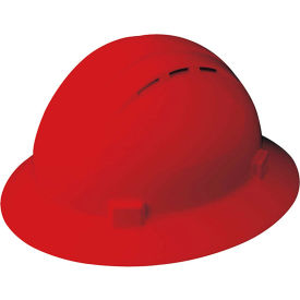 Americana Vented Full Brim Hard Hat, 4-Point Nylon Mega Ratchet Suspension, Red