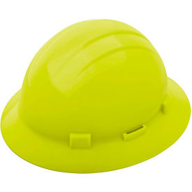 Americana Full Brim Hard Hat w/ Accessory Slots, 4-Pt Slide-Lock Suspension, Hi-Viz Yellow