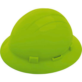 ERB Americana Full Brim Hard Hat w/ Accessory Slots, 4-Point Side-Lock Suspension, Hi-Viz Lime