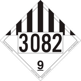 Miscellaneous Dangerous Goods Placard, UN3082, Rigid Vinyl, 25/Pack