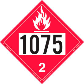 Flammable Gas Placard, UN 1075, Rigid Vinyl, 25/Pack