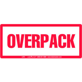 Labels with "Overpack" Print, 6"L x 2-1/2"W, White/Red, 500/Roll