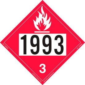 Flammable Liquid Placard, UN 1993, Permanent Vinyl, 25/Pack