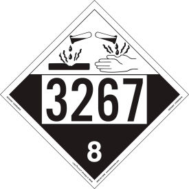 Corrosive Placard, UN 3267, Removable Vinyl, 25/Pack
