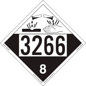 Corrosive Placard, UN 3266, Removable Vinyl, 25/Pack