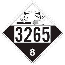Corrosive Placard, UN 3265, Removable Vinyl, 25/Pack