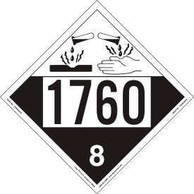 Corrosive Placard, UN 1760, Removable Vinyl, 25/Pack