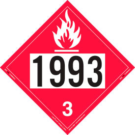 Flammable Liquid Placard, UN 1993, Removable Vinyl, 25/Pack