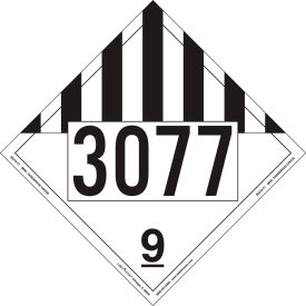 Miscellaneous Dangerous Goods Placard, UN 3077, Removable Vinyl, 25/Pack