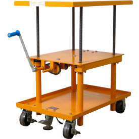 Hand Crank Operated Mechanical Post Lift Table - 24 x 36 - Steel Wheels