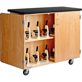 Mobile Science Microscope Storage Cabinet - Oak with Black Top