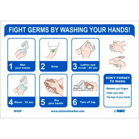 "Fight Germs By Washing Your Hands" Vinyl Adhesive Sticker, 7" x 14"