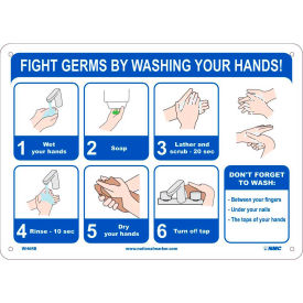 Fight Germs By Washing Your Hands Sign, 10" X 14", Plastic