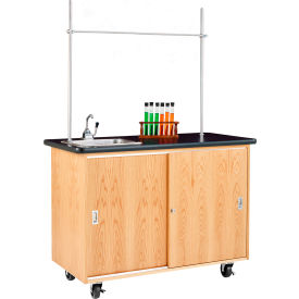 Economy Mobile Science Workstation - 48"L x 24"W - Oak with Black Top