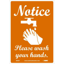 Notice Please Wash Your Hands Sticker, 7" X 10", Vinyl Adhesive