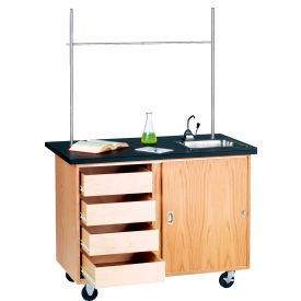 Mobile Science Workstation with Drawers - Oak with Chemguard Top