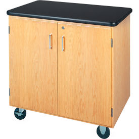 Mobile Science Storage Cabinet 36"L x 24"W - Oak with Black Top