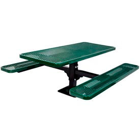 6' Rectangular Single Pedestal Picnic Table, Expanded Metal, Surface Mount, Green
