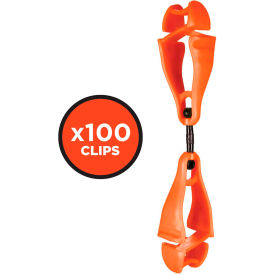 Ergodyne 3420-BULK Squids Swivel Glove Clip Holder, Dual Clips, 100-Pack, Orange