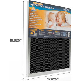 Permanent Washable Electrostatic Air Filter, 18 x 20 x 1", MERV 8