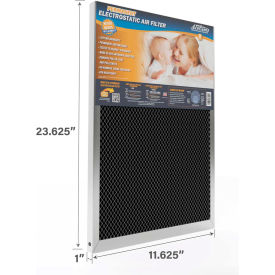 Permanent Washable Electrostatic Air Filter, 12 x 24 x 1", MERV 8