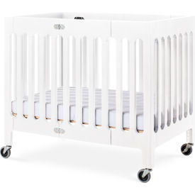 Compact Boutique Folding Crib with Oversized Casters, Foam Mattress - White