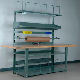 Adjustable Height Packing Workbench, Butcher Block Square Edge, 96"W x 30"D, Gray
